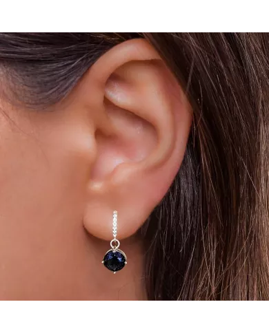 Élégants Boucles d'Oreilles en Argent avec Pierre Bleue