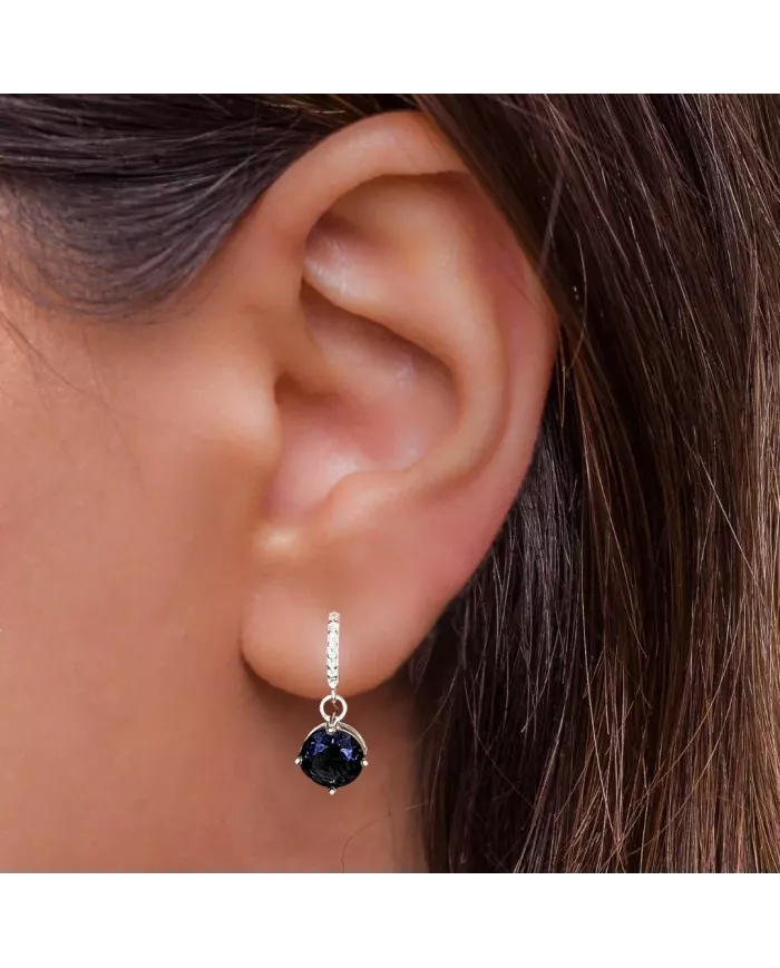 Élégants Boucles d'Oreilles en Argent avec Pierre Bleue