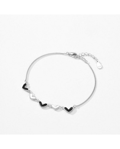 Bracelet Raffiné en Argent avec Cœurs Bicolores Noir et Argenté