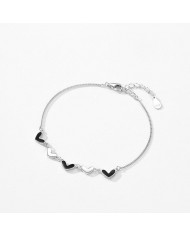 Bracelet Raffiné en Argent avec Cœurs Bicolores Noir et Argenté