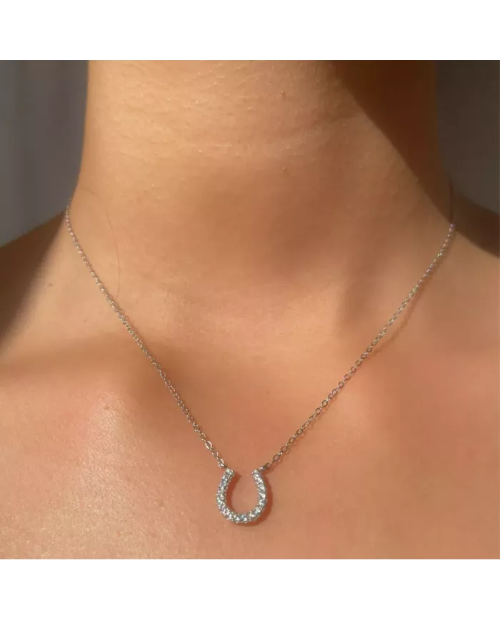 Collier Fer à Cheval en Argent avec Zircons – Porte-Bonheur Élégant