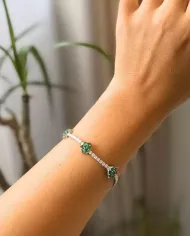 Bracelet Argent 925 avec Fleurs Vertes et Zirconiums Étincelants