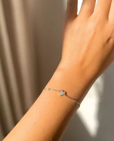 Bracelet en Argent avec Cœur Rempli et Pierres d'Oxyde de Zirconium