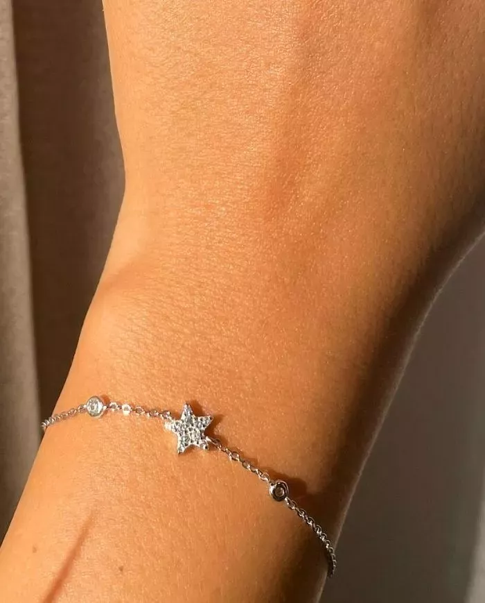 Bracelet en Argent avec Étoile et Pierres d'Oxyde de Zirconium