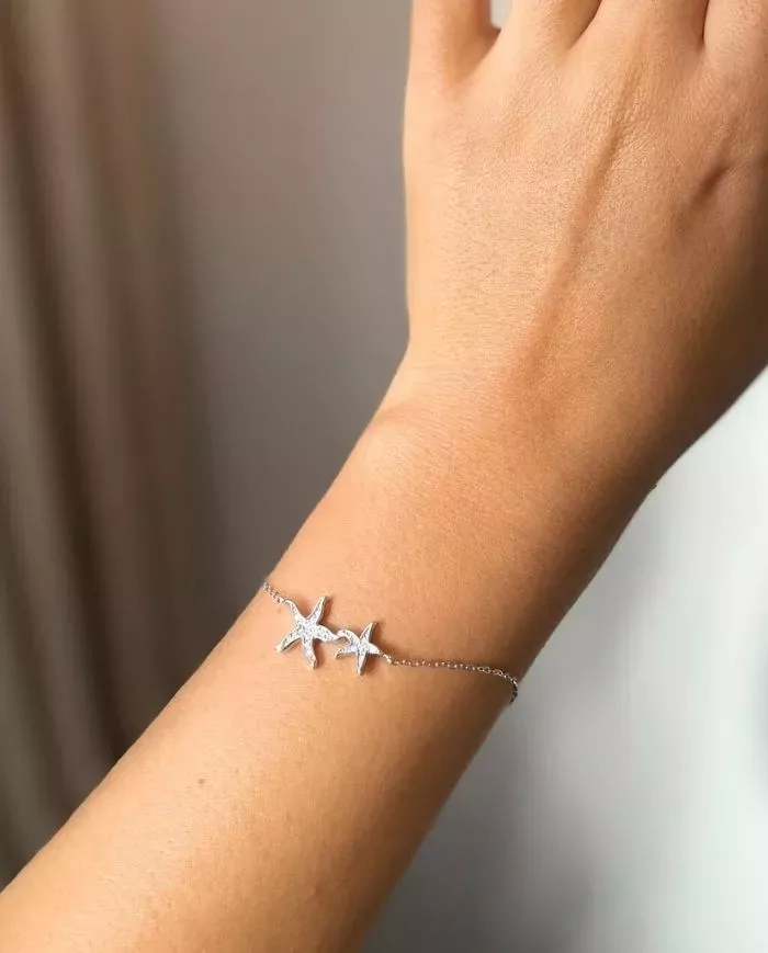 Bracelet Étoiles de Mer en Argent avec Cristaux Brillants