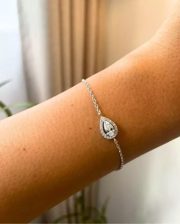 Bracelet Goutte d’Éclat en Argent avec Cristal en Forme de Goutte