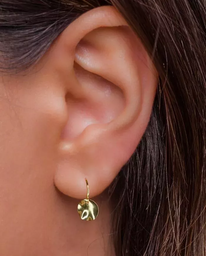 Boucles d'Oreilles Créoles Disque Martelé en Argent ou Plaqué Or