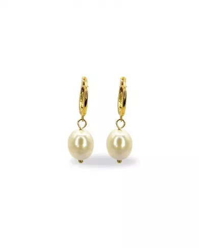 Boucles d'Oreilles Créoles en Argent Plaqué Or avec Perles