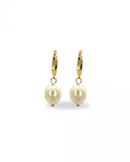 Boucles d'Oreilles Créoles en Argent Plaqué Or avec Perles