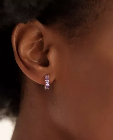 Boucles d'Oreilles Demi-Créoles en Argent et Zirconium Violet
