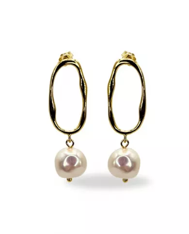 Boucles d'Oreilles en Argent Plaqué Or avec Perles – Élégance Moderne