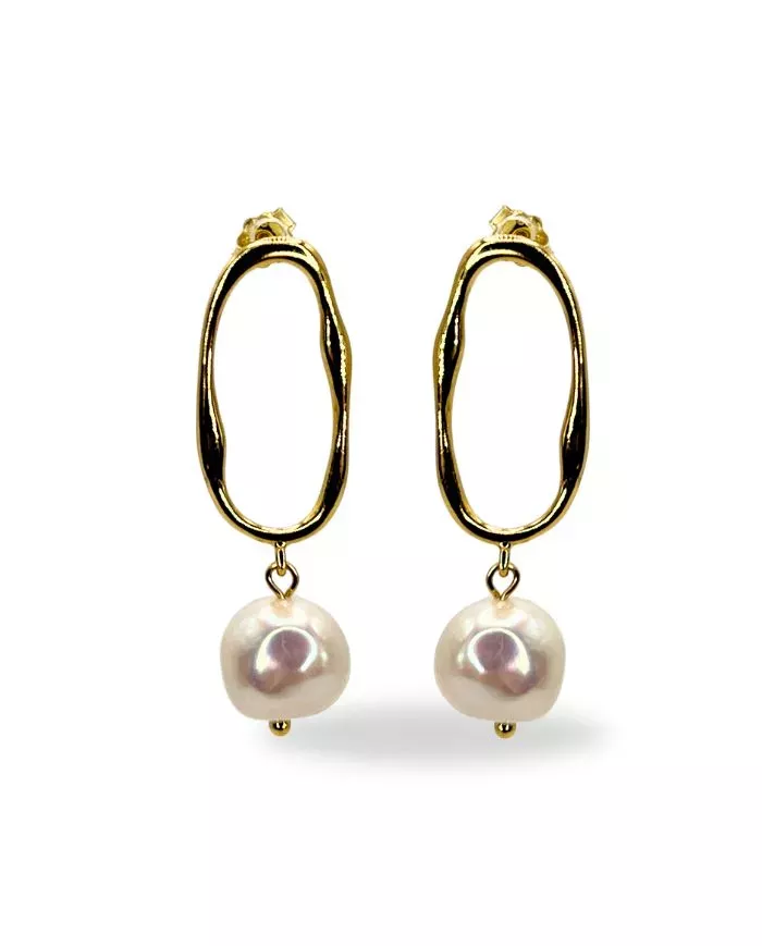 Boucles d'Oreilles en Argent Plaqué Or avec Perles – Élégance Moderne