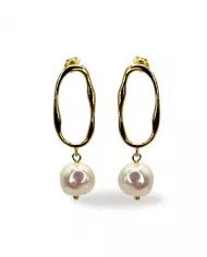 Boucles d'Oreilles en Argent Plaqué Or avec Perles – Élégance Moderne