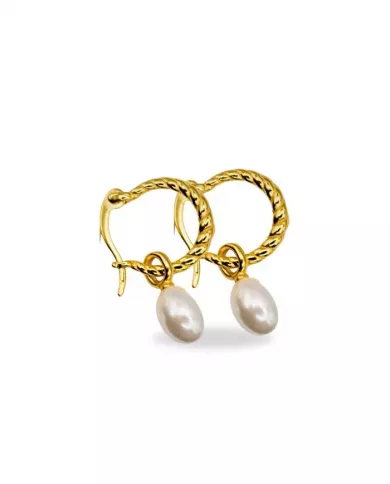 Créoles dorées avec perle blanche – Élégance et raffinement