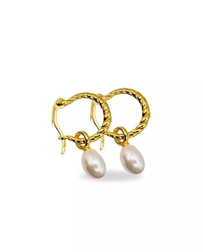 Créoles dorées avec perle blanche – Élégance et raffinement