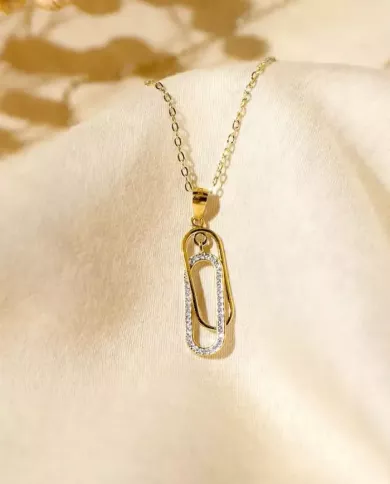 Collier Géométrique en Argent Plaqué Or avec Zircons