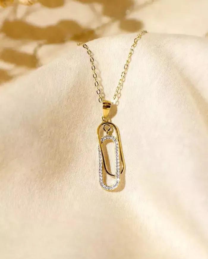 Collier Géométrique en Argent Plaqué Or avec Zircons