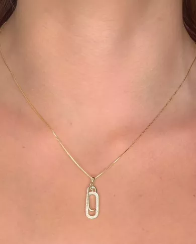 Collier Géométrique en Argent Plaqué Or avec Zircons