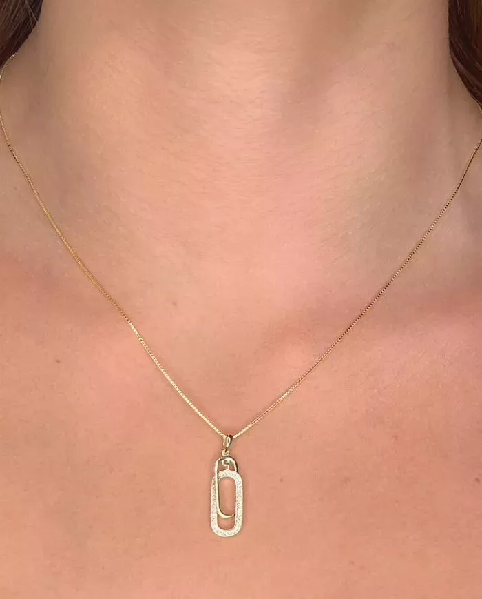 Collier Géométrique en Argent Plaqué Or avec Zircons