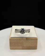 Bague Solitaire en Argent 925 avec Zirconium et Pavé de Zircons