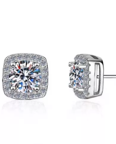 Boucles d'oreilles Carré Précieux en argent | Élégance et brillance