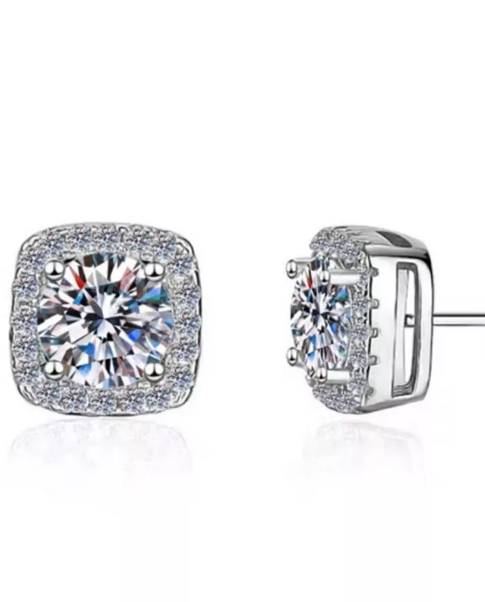 Boucles d'oreilles Carré Précieux en argent | Élégance et brillance