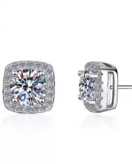 Boucles d'oreilles Carré Précieux en argent | Élégance et brillance