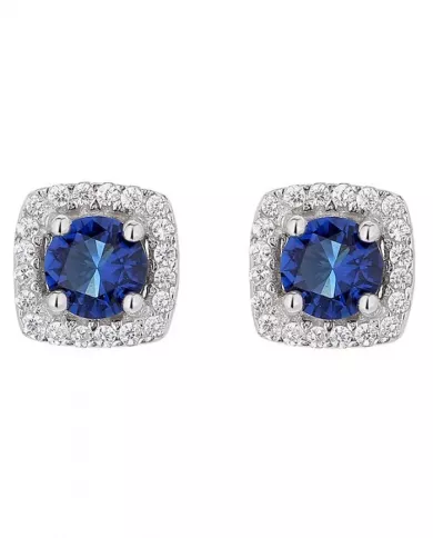 Boucles d'Oreilles Halo Bleu en Argent et Zirconium - Élégance Royale