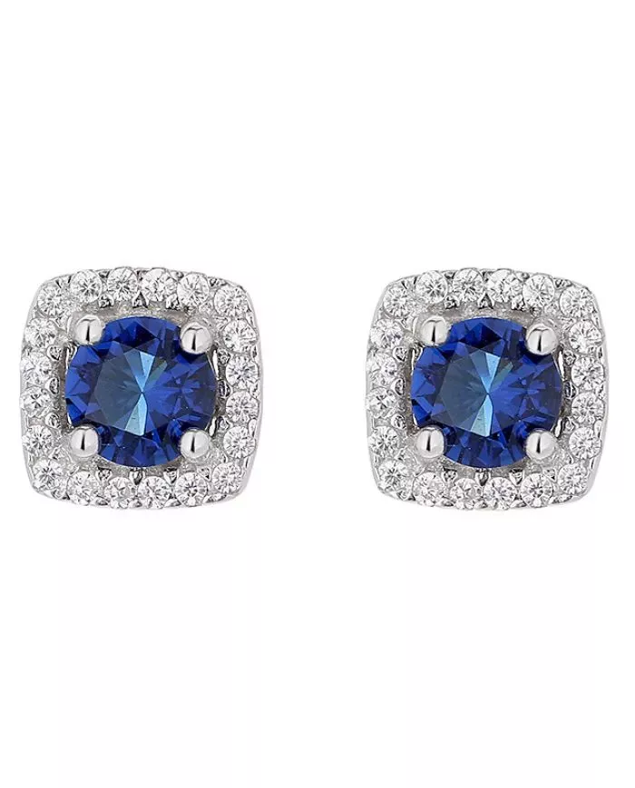 Boucles d'Oreilles Halo Bleu en Argent et Zirconium - Élégance Royale