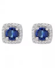 Boucles d'Oreilles Halo Bleu en Argent et Zirconium - Élégance Royale