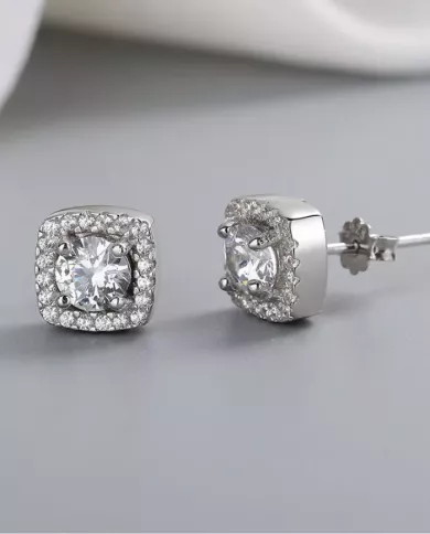 Boucles d'Oreilles Halo en Argent et Zirconium – Éclat et Élégance