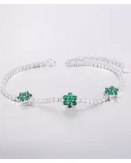 Bracelet Argent 925 avec Fleurs Vertes et Zirconiums Étincelants