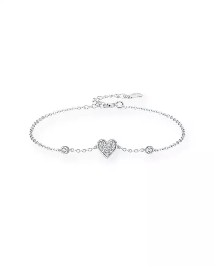 Bracelet en Argent avec Cœur Rempli et Pierres d'Oxyde de Zirconium