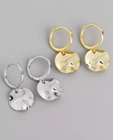 Boucles d'Oreilles Créoles Disque Martelé en Argent ou Plaqué Or