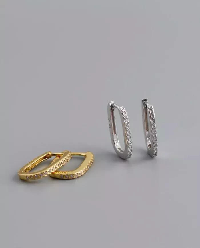 Boucles d'Oreilles Rectangulaires en Argent ou Plaqué Or