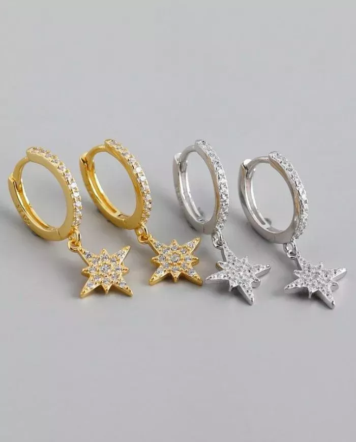Boucles d'Oreilles Étoile Polaire en Argent ou Plaqué Or.
