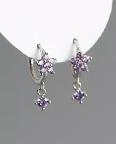 Boucles d'Oreilles Fleur Pétillante en Argent et Zirconium Violet