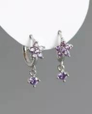 Boucles d'Oreilles Fleur Pétillante en Argent et Zirconium Violet