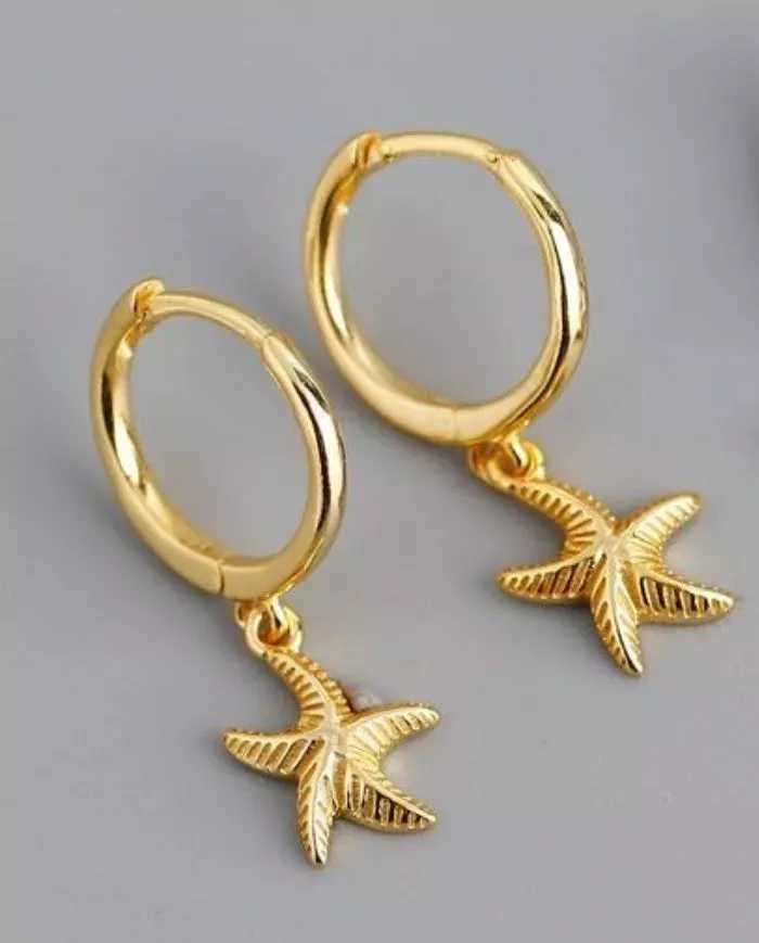 Boucles d'Oreilles Étoile de Mer en Argent Plaqué Or – Élégance Marine