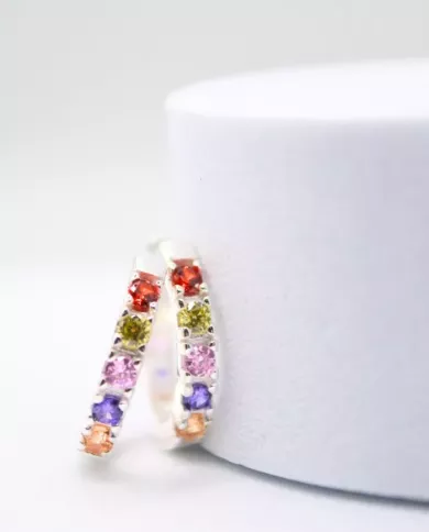 Boucles d'Oreilles Créoles Arc-en-Ciel en Argent