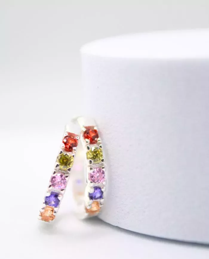 Boucles d'Oreilles Créoles Arc-en-Ciel en Argent