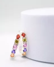 Boucles d'Oreilles Créoles Arc-en-Ciel en Argent