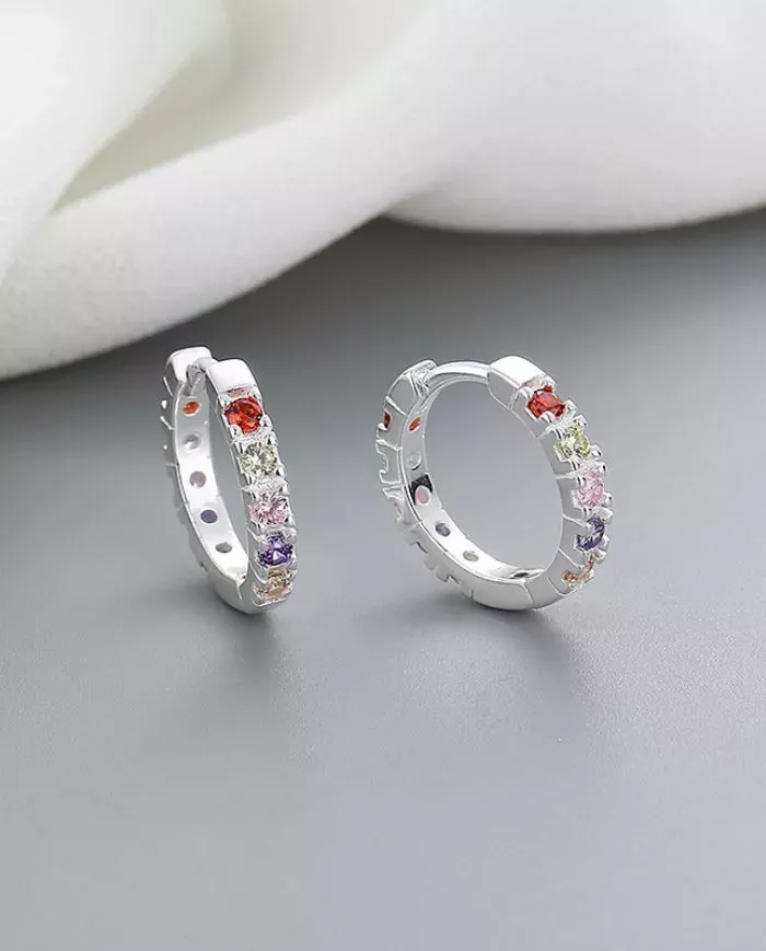 Boucles d'Oreilles Créoles Arc-en-Ciel en Argent