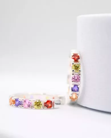 Boucles d'Oreilles Créoles Arc-en-Ciel en Argent