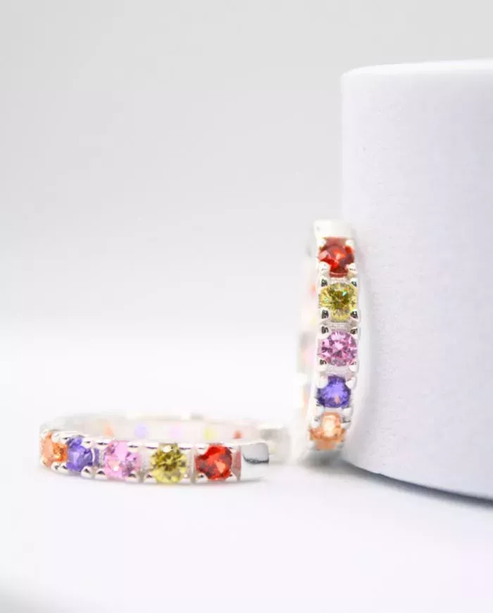 Boucles d'Oreilles Créoles Arc-en-Ciel en Argent