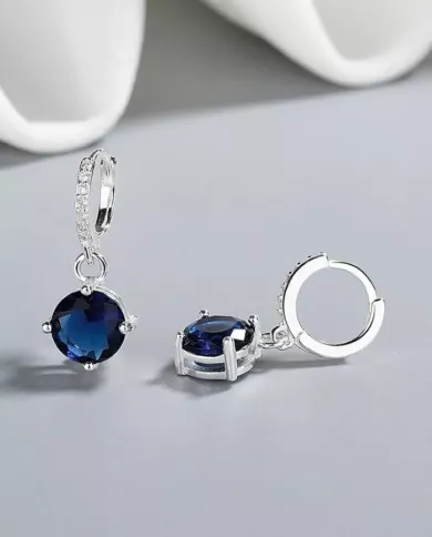 Élégants Boucles d'Oreilles en Argent avec Pierre Bleue