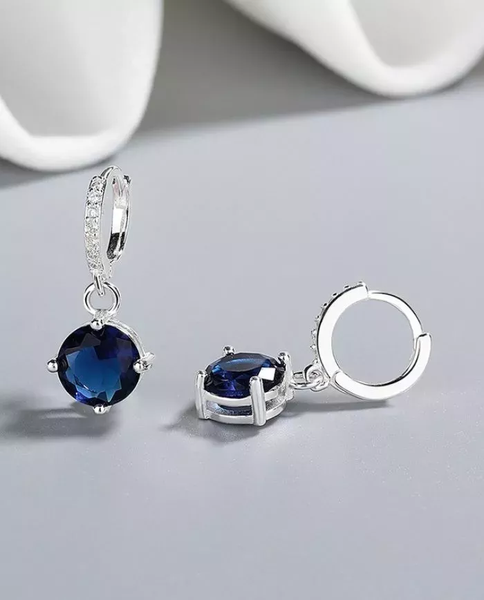 Élégants Boucles d'Oreilles en Argent avec Pierre Bleue