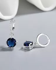 Élégants Boucles d'Oreilles en Argent avec Pierre Bleue
