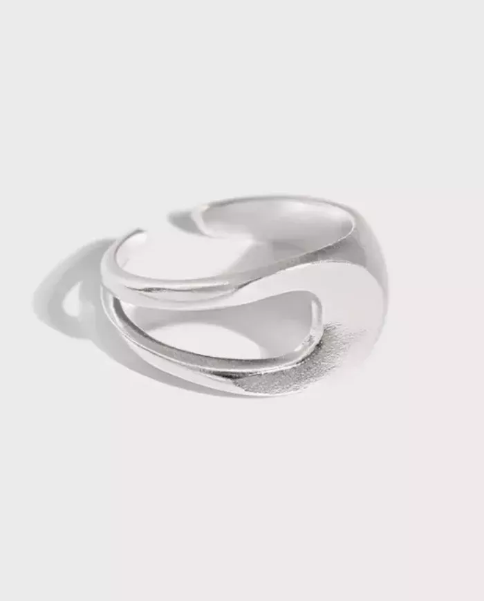 Bague Douce Vague Ajustable Argent Sterling 925 Plaqué Or 18K