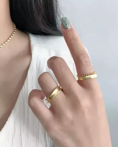 Bague Chaîne Perles Double Ajustable en Argent 925 - Argenté & Doré